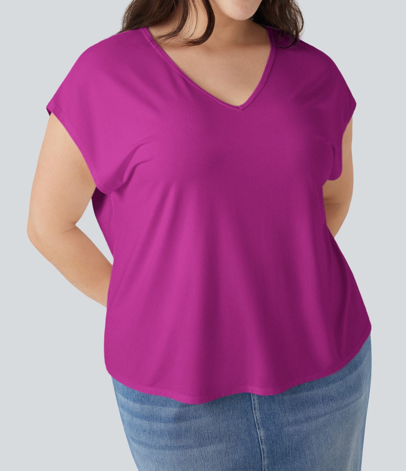 T-shirt décontracté grande taille col V manches courtes