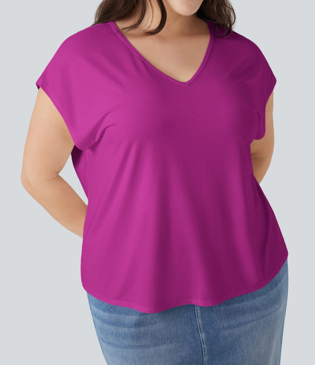 T-shirt décontracté grande taille col V manches courtes