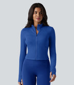 SoftlyZero™ Plush Veste de yoga col montant à manches longues avec trous pour les pouces, dos torsadé, empiècements en mesh respirant et poches
