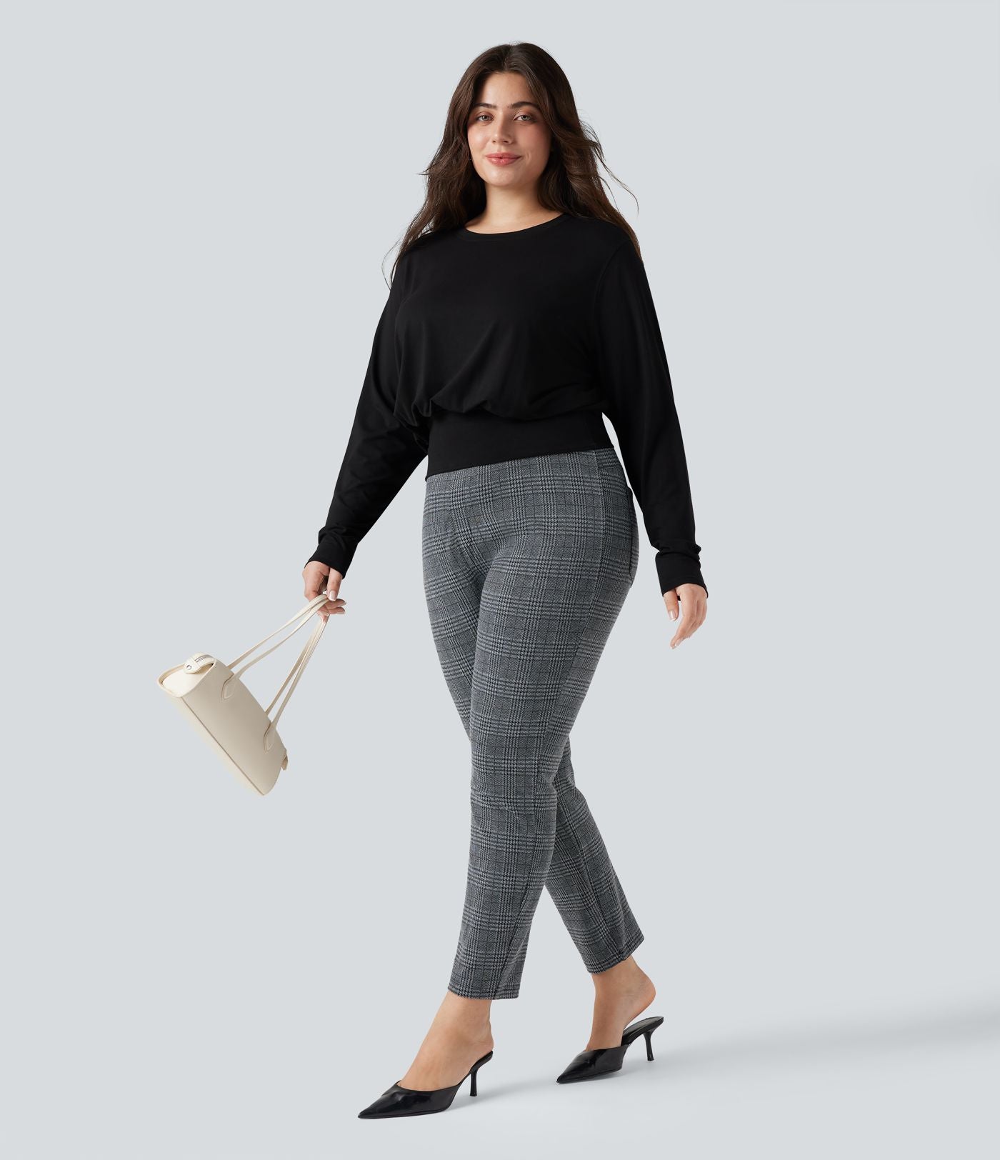 Pantalon tailleur skinny Halara Flex™ grande taille taille haute pied-de-poule à carreaux avec poches