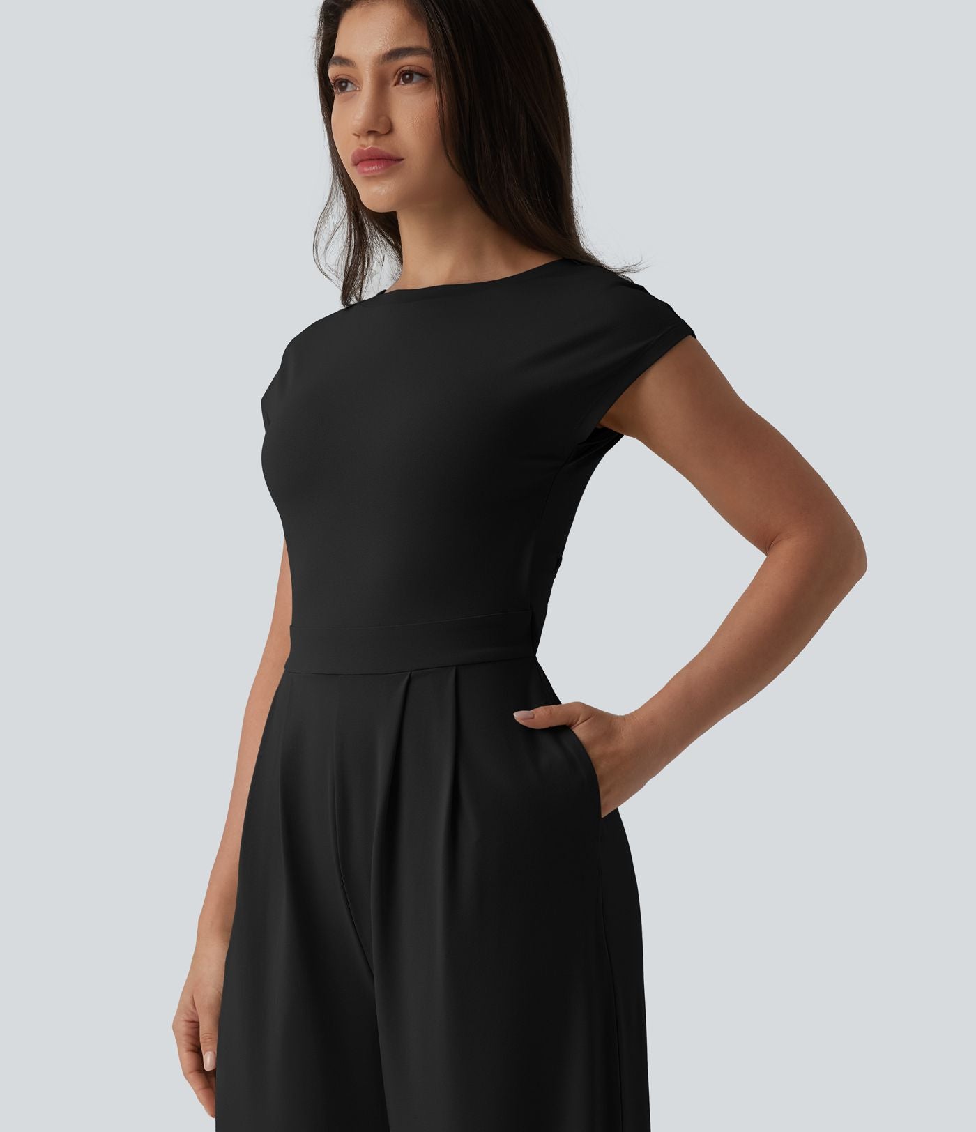 Combinaison casual dos ouvert torsadé avec soutien-gorge intégré et poches – Easy Peasy