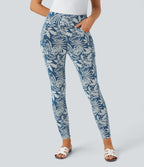 Halara Flex™ Leggings Casual en Denim Tricot Extensible à Taille Haute avec Imprimé Floral et Plusieurs Poches - 7/8