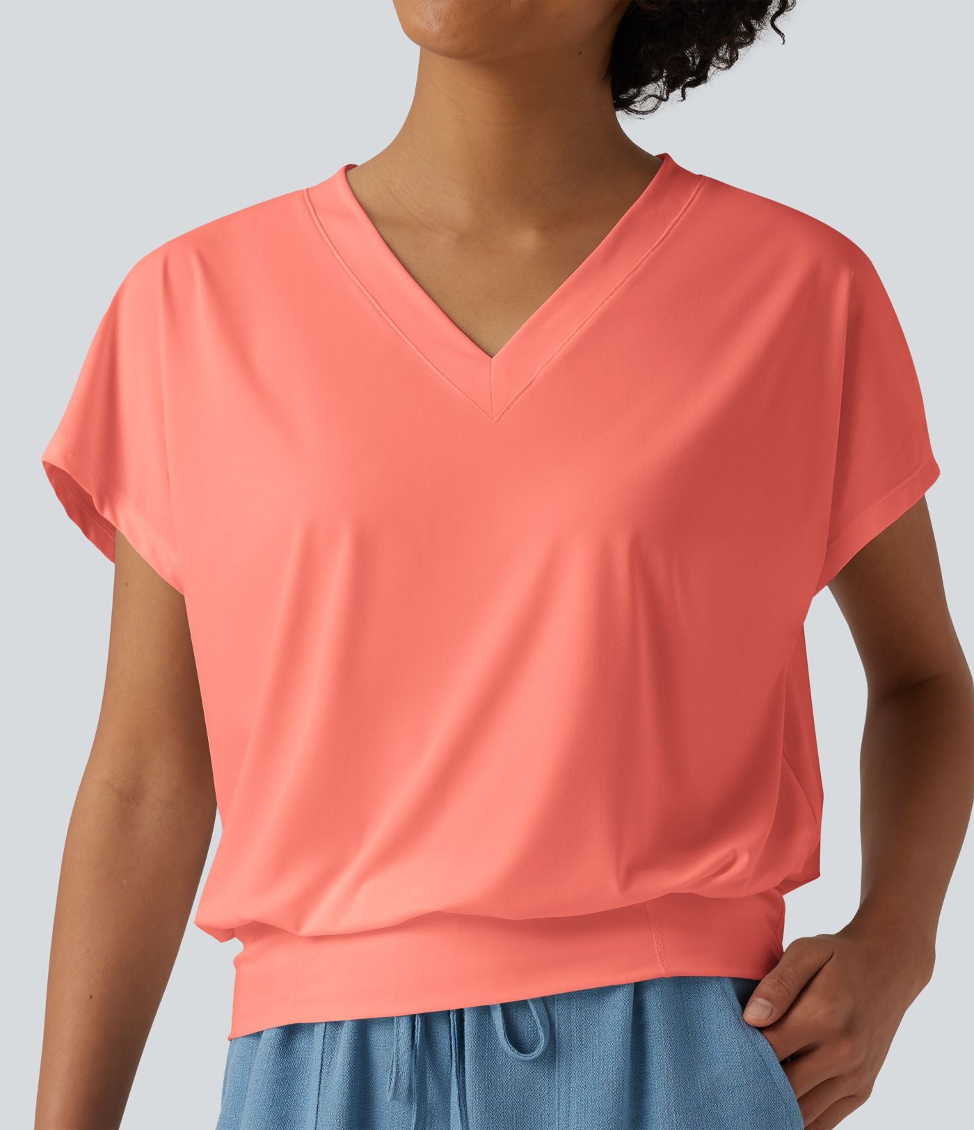 Haut de sport yoga oversize col V à manches courtes effet frais InstantCool à séchage rapide