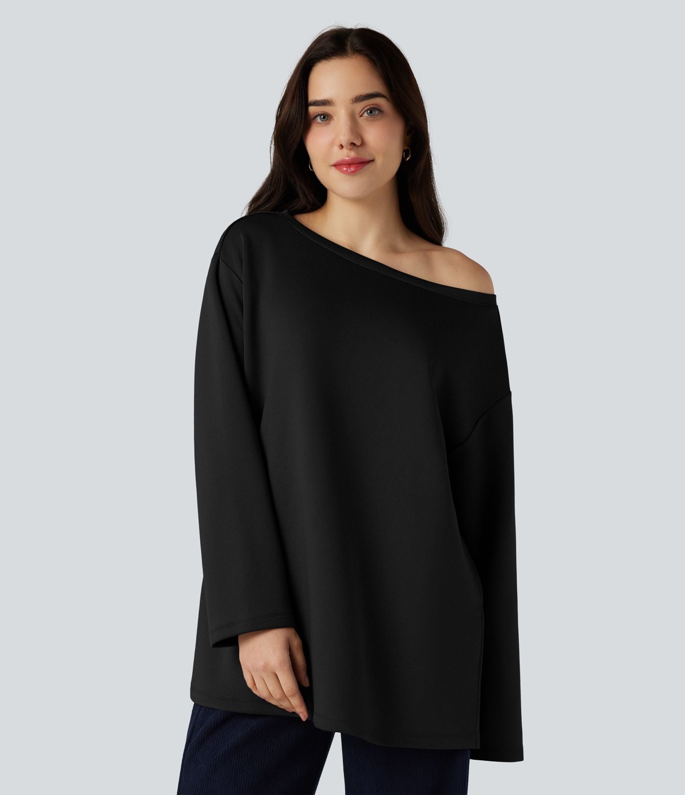 Sweat-shirt col bateau manches longues coupe décontractée