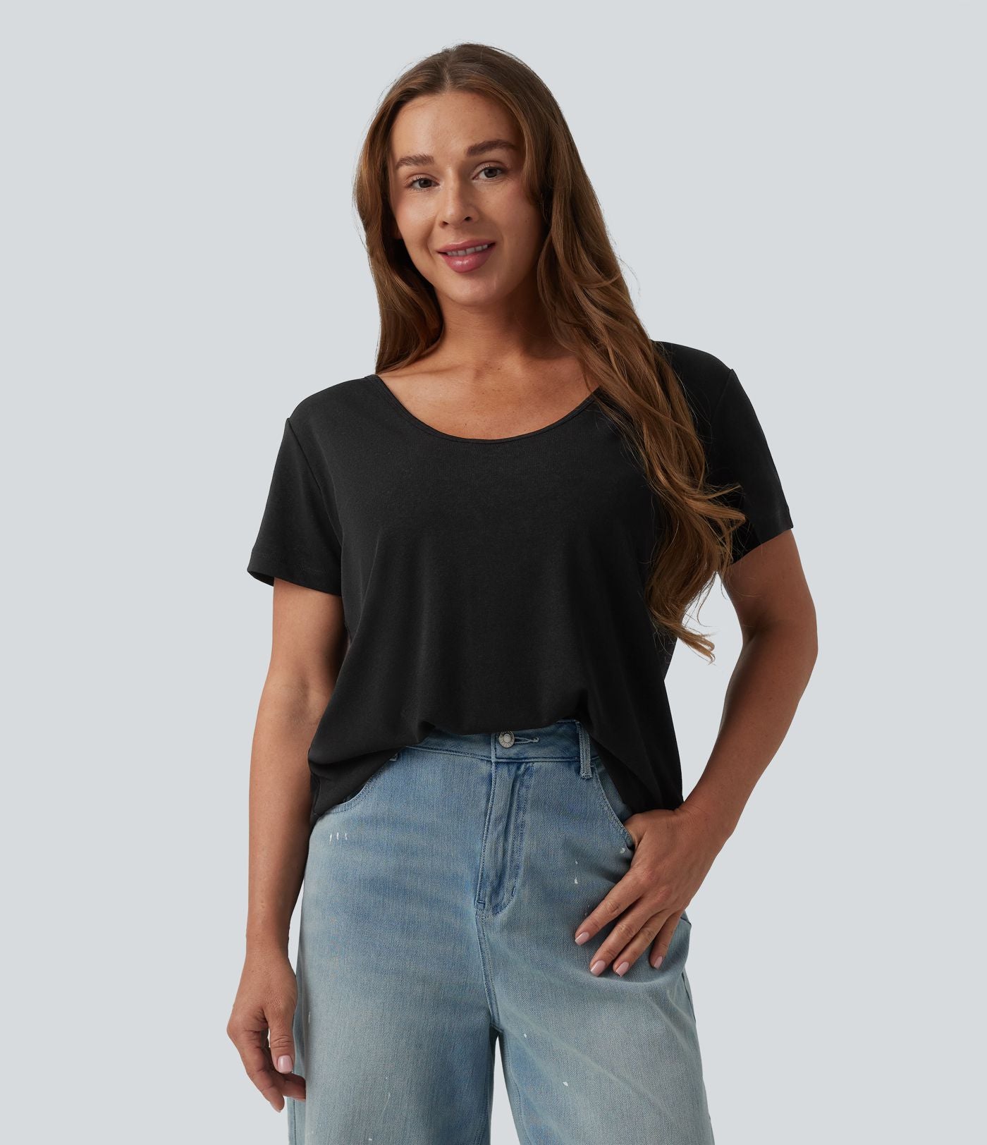 T-shirt casual col V manches chauve-souris dos nu à bretelles croisées