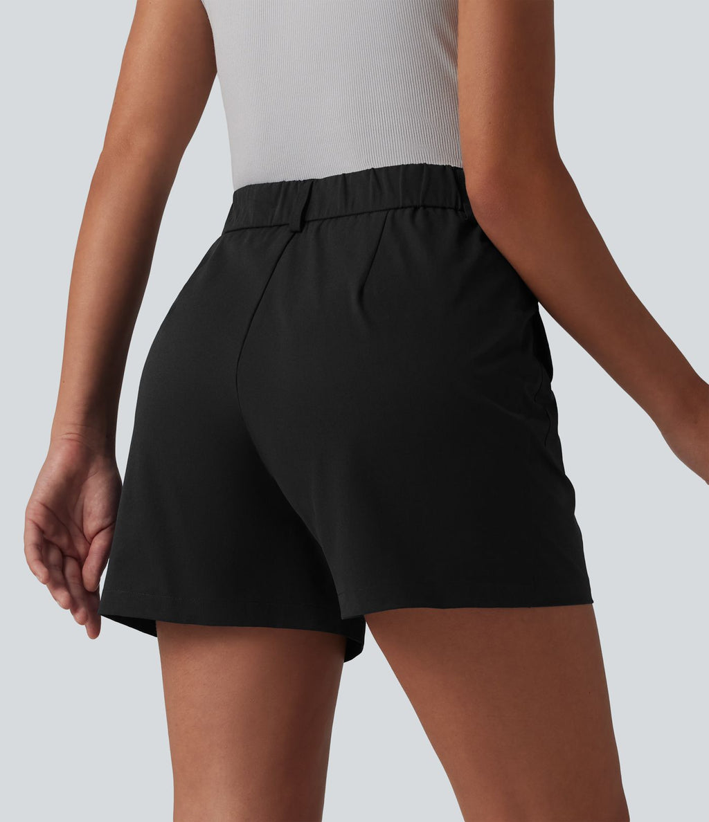 Short tailleur en popeline stretch taille mi-haute 10 cm avec poches