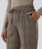 Halara Flex™ Pantalon Tailleur taille mi-haute à motif pied-de-poule avec cordon de serrage et poches latérales