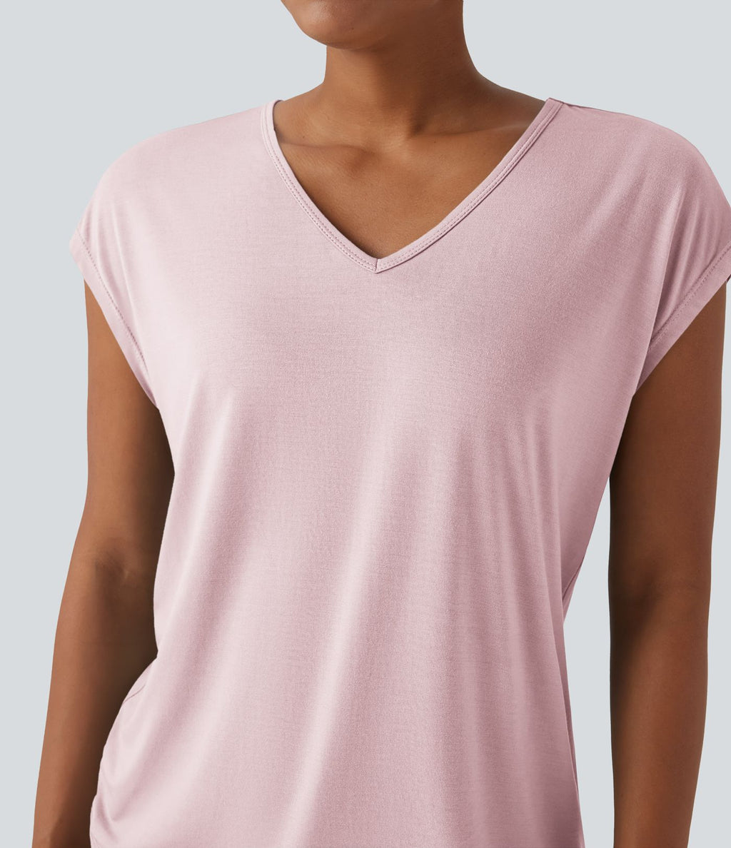 T-shirt casual col V manches courtes