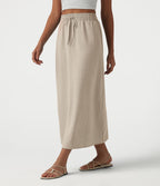 Jupe longue casual aspect lin taille haute avec cordon de serrage
