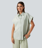 Chemise décontractée manches courtes en coton et lin avec poche