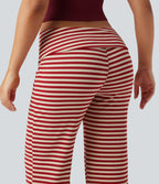 Pantalon évasé rayé taille basse à rabat