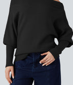 Pull col montant épaules dénudées manches chauve-souris longues