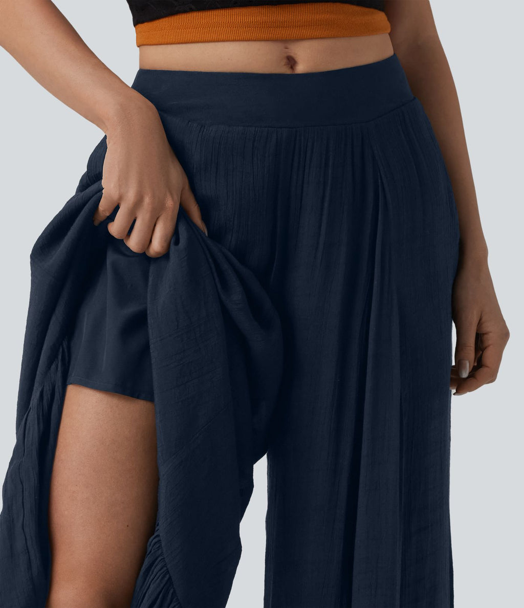 Pantalon baggy fluide taille mi-haute 2-en-1 avec poches