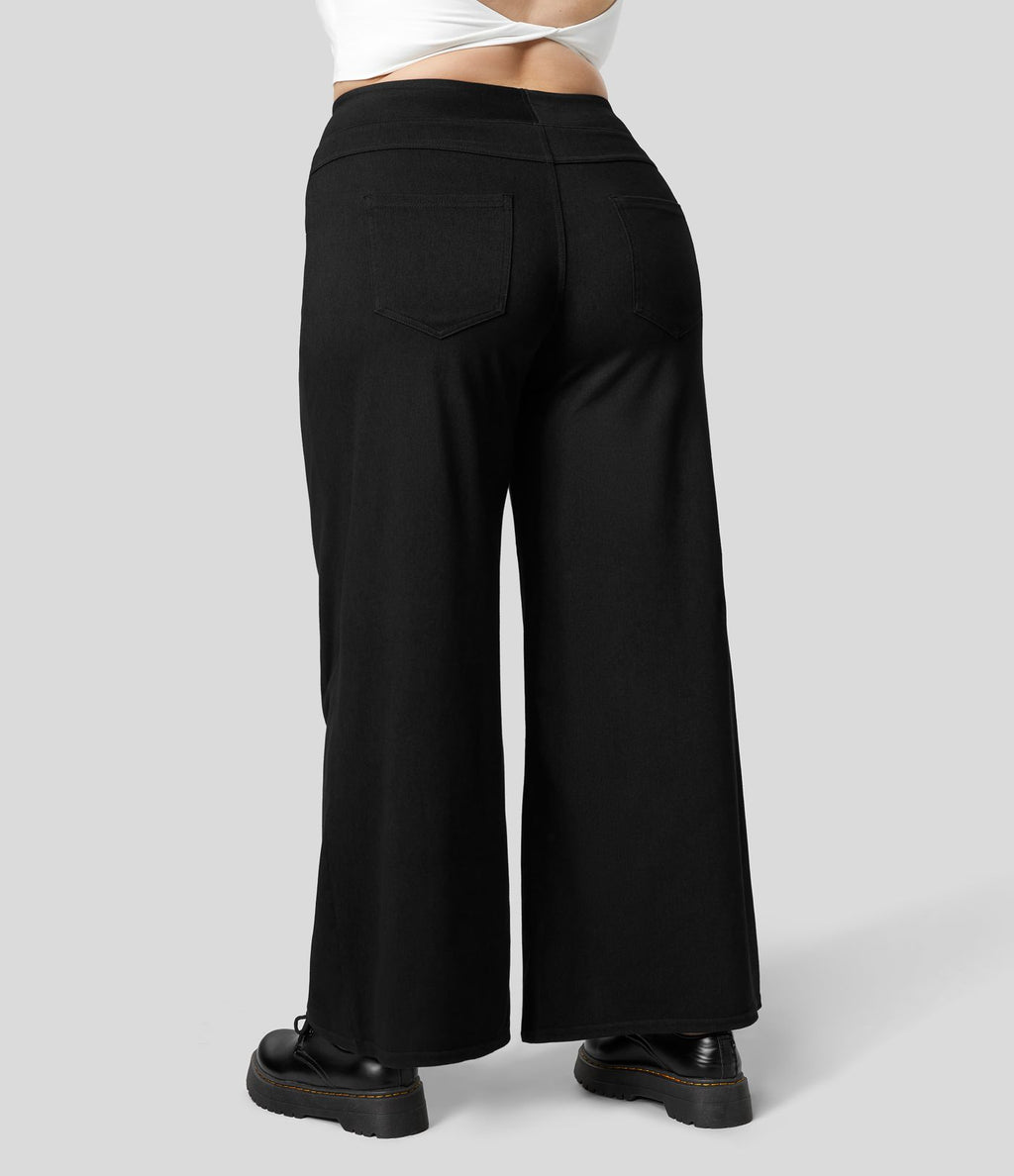 Halara Flex™ High Waisted Multiple Pockets Wide Leg Loose Stretchy Knit Casual Plus Size Jeans