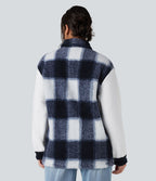 Veste sherpa carreaux color block manches longues avec poches