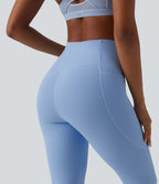 Legging de sport maille côtelée gainant à séchage rapide taille haute avec cordon de serrage et poches - UPF50+
