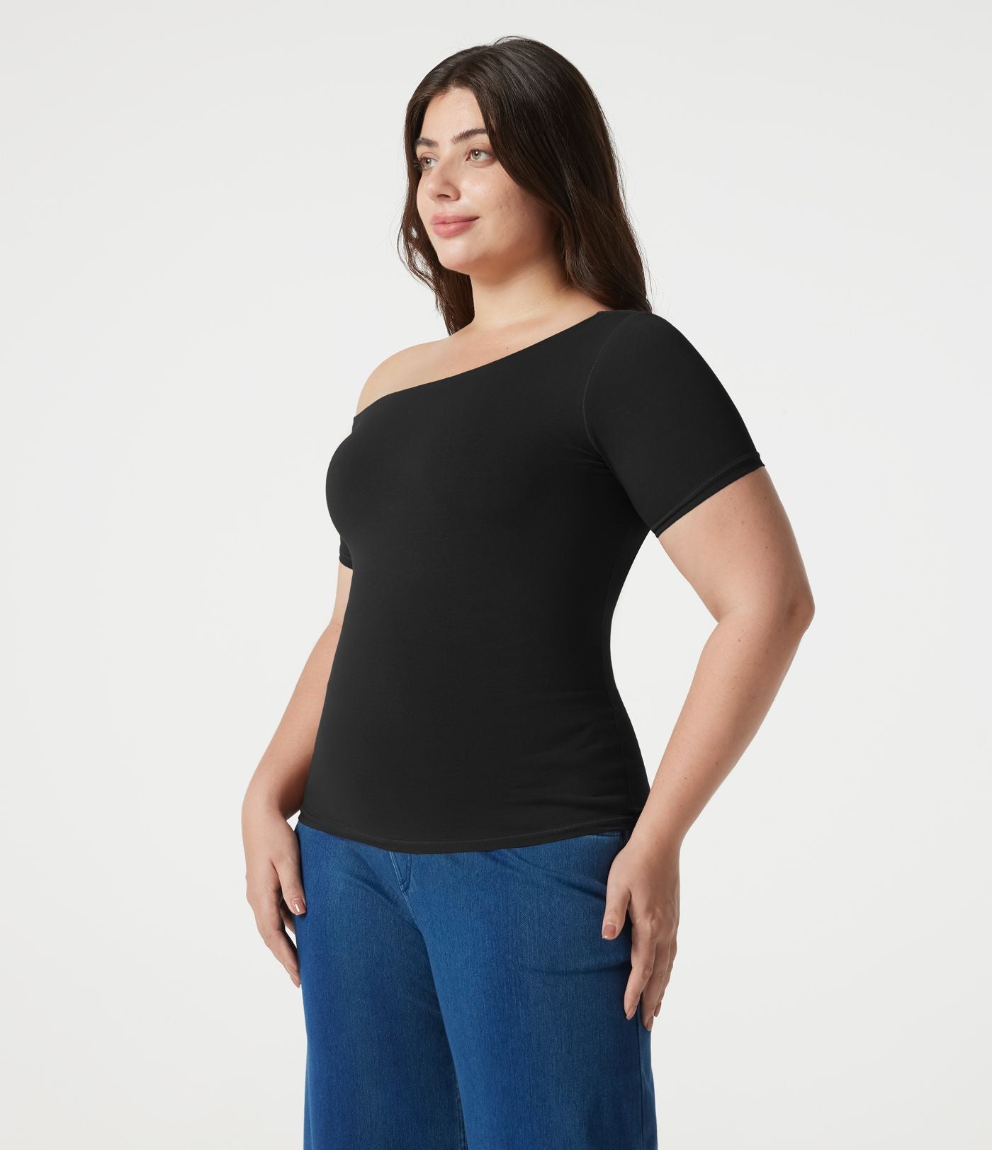 T-shirt casual Halara en jersey de coton asymétrique brassière intégrée bonnets B à DD