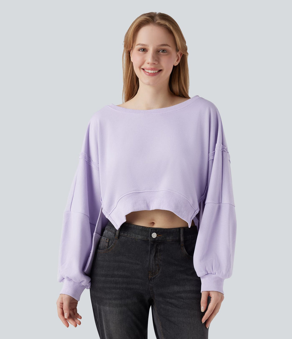 Sweat-shirt décolleté bateau à manches longues ourlet asymétrique