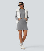 Robe active mini de randonnée maille côtelée à capuche manches longues avec poche