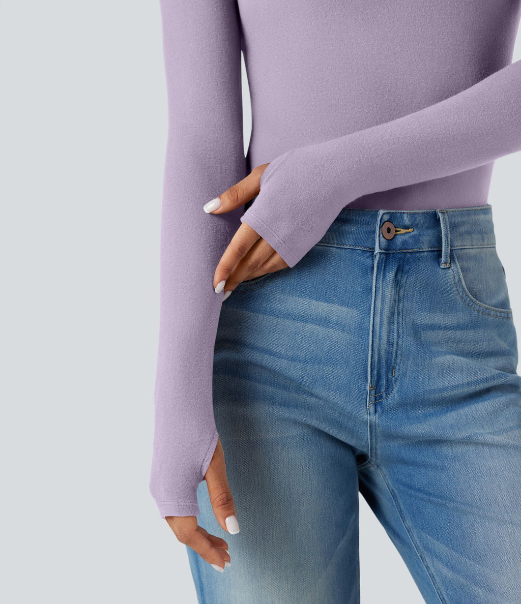 Top réchauffant col roulé manches longues avec trous pouces