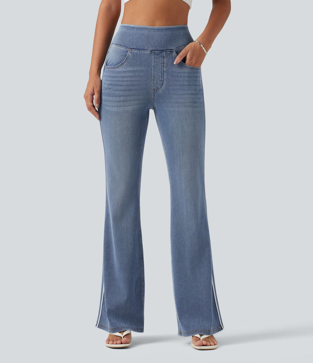 Jean flare Halara Flex™ taille haute délavé à rayures avec poches