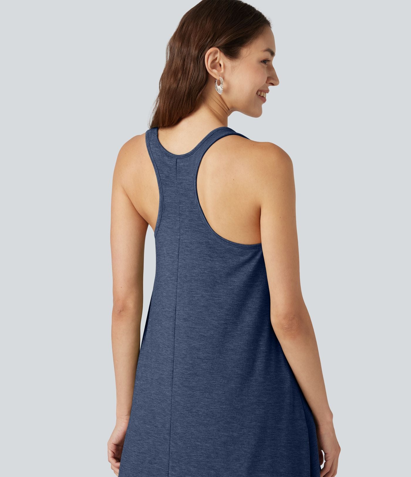 Robe midi fluide à dos nageur, soutien-gorge intégré, ourlet asymétrique et poches