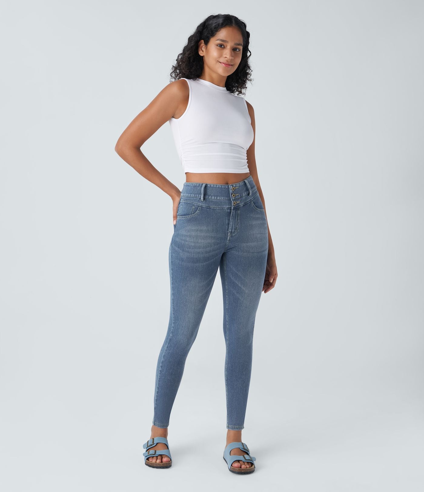 Halara Flex™ Jean skinny Casual Taille Haute Fermeture Éclair Boutonnés Plusieurs Poches Tricot Extensible