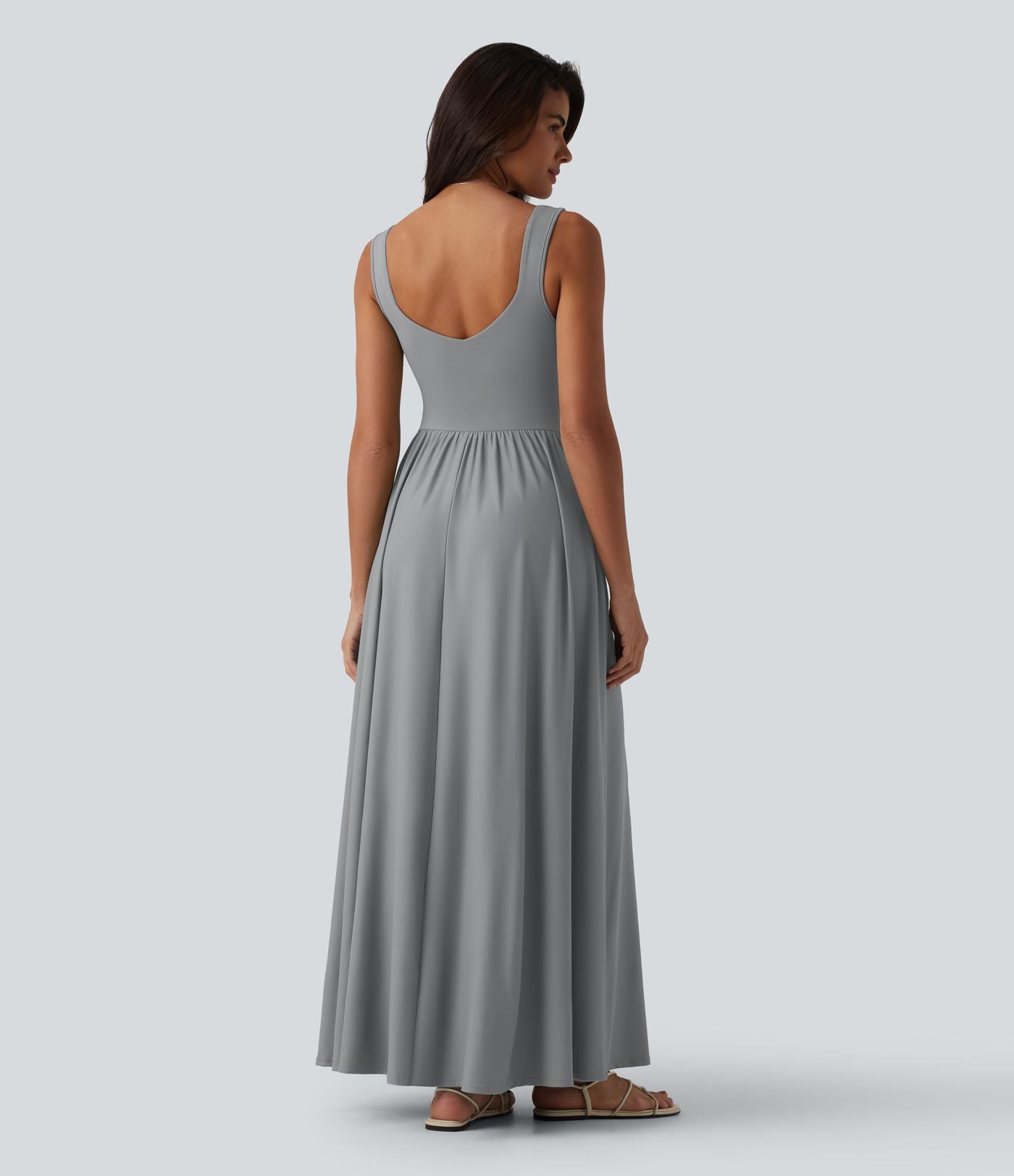 Robe longue fluide sans manches avec brassière intégrée (Bonnets E-G) et poches