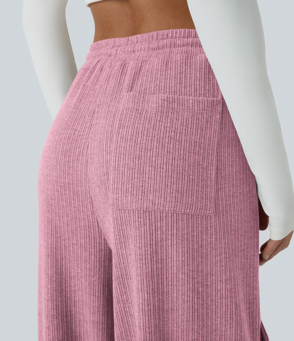 Pantalon cargo décontracté large à cordon côtelé, taille mi-haute, avec poches