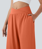 Pantalon capri de vacances Breezeful™ taille haute croisée avec poches latérales, fente et séchage rapide