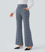 Halara Flex™ Pantalon tailleur évasé à carreaux pied-de-poule, taille haute avec boutons décoratifs et poches latérales