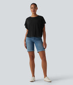 T-shirt décontracté col rond manches courtes chauve-souris