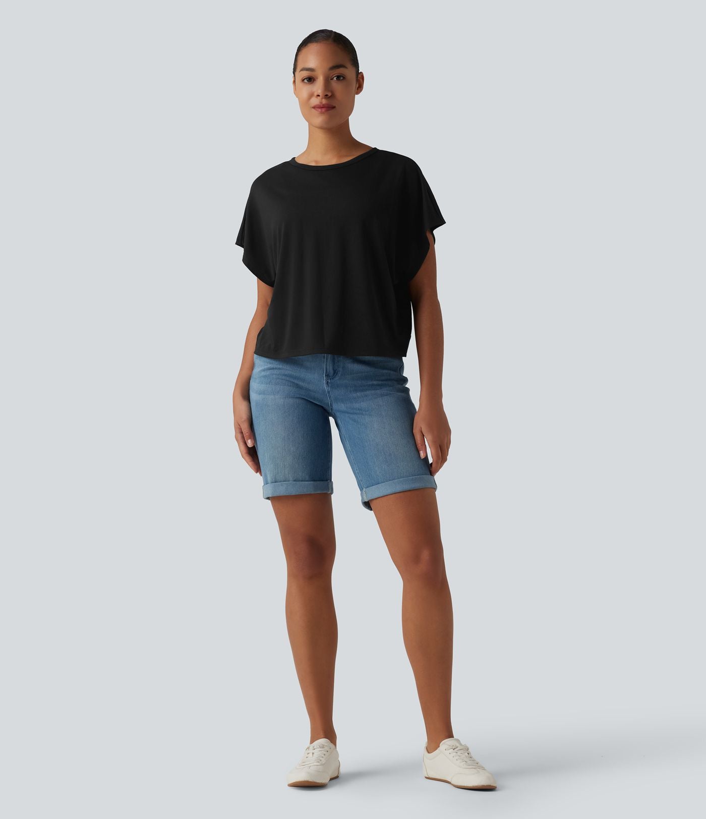 T-shirt décontracté col rond manches courtes chauve-souris