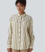 Chemise décontractée à rayures manches longues avec poches