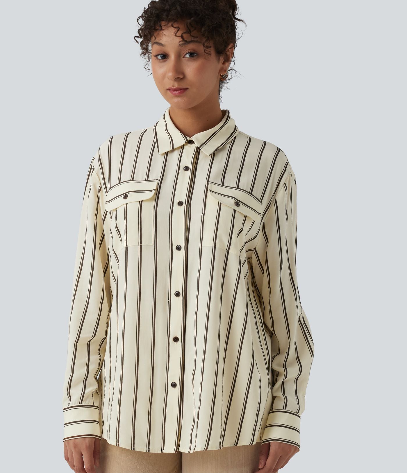 Chemise décontractée à rayures manches longues avec poches