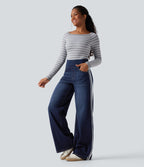 Halara Flex™ Jean large fluide délavé taille haute à rayures avec poches
