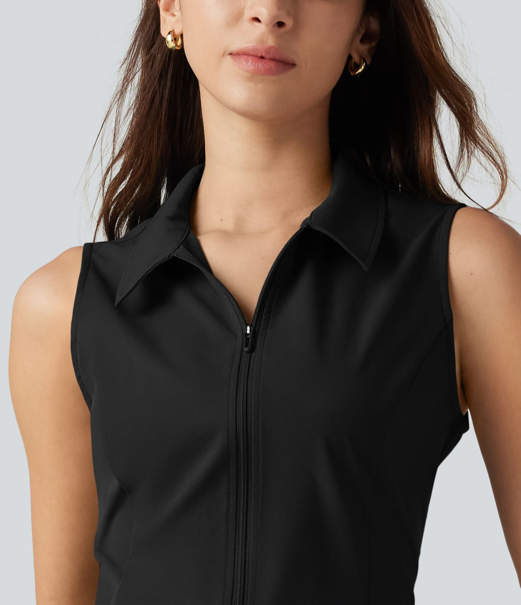 Robe courte décontractée sans manches en popeline extensible avec poches
