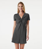 Robe mini décontractée à pois, col V, manches courtes