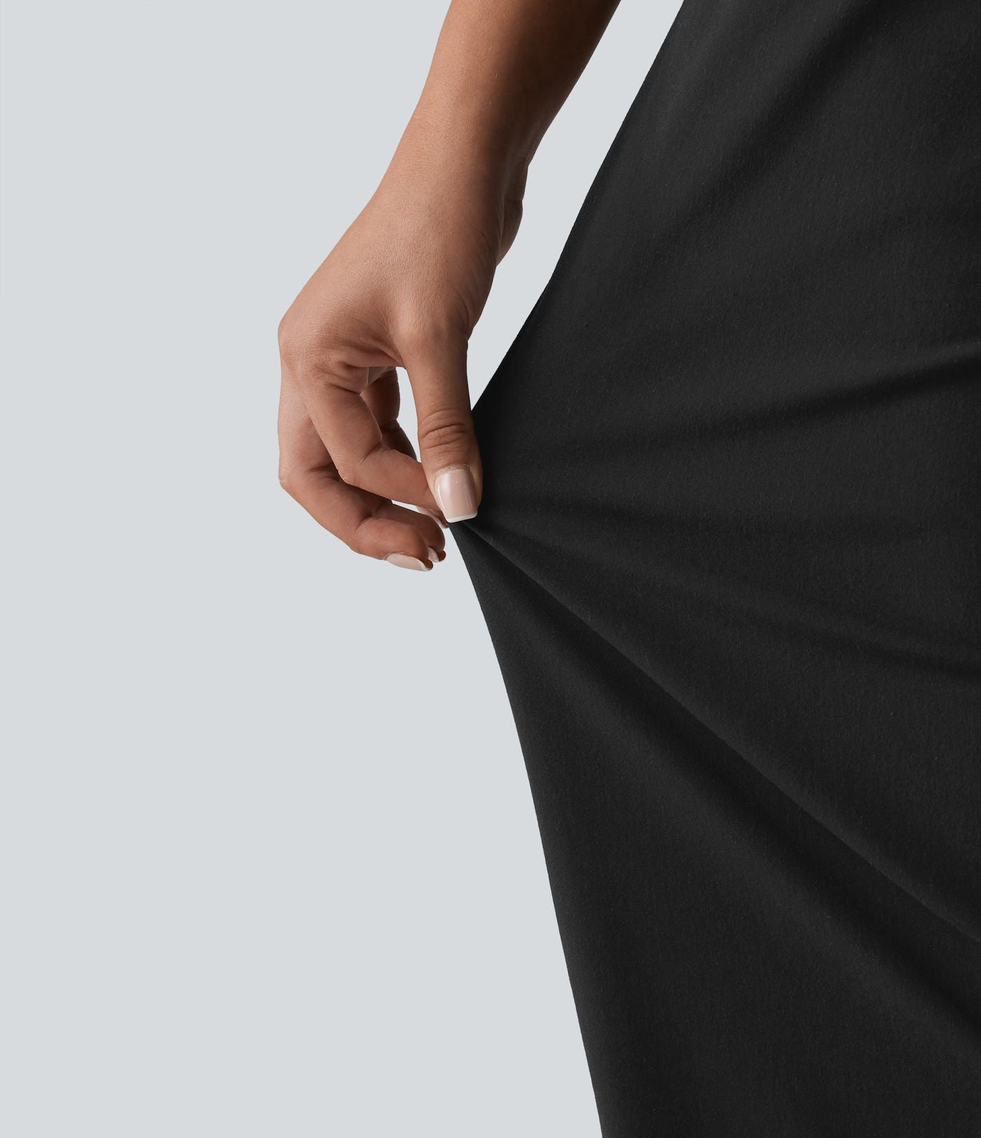 Pantalon casual taille haute en lin stretch coupe barrel avec poches