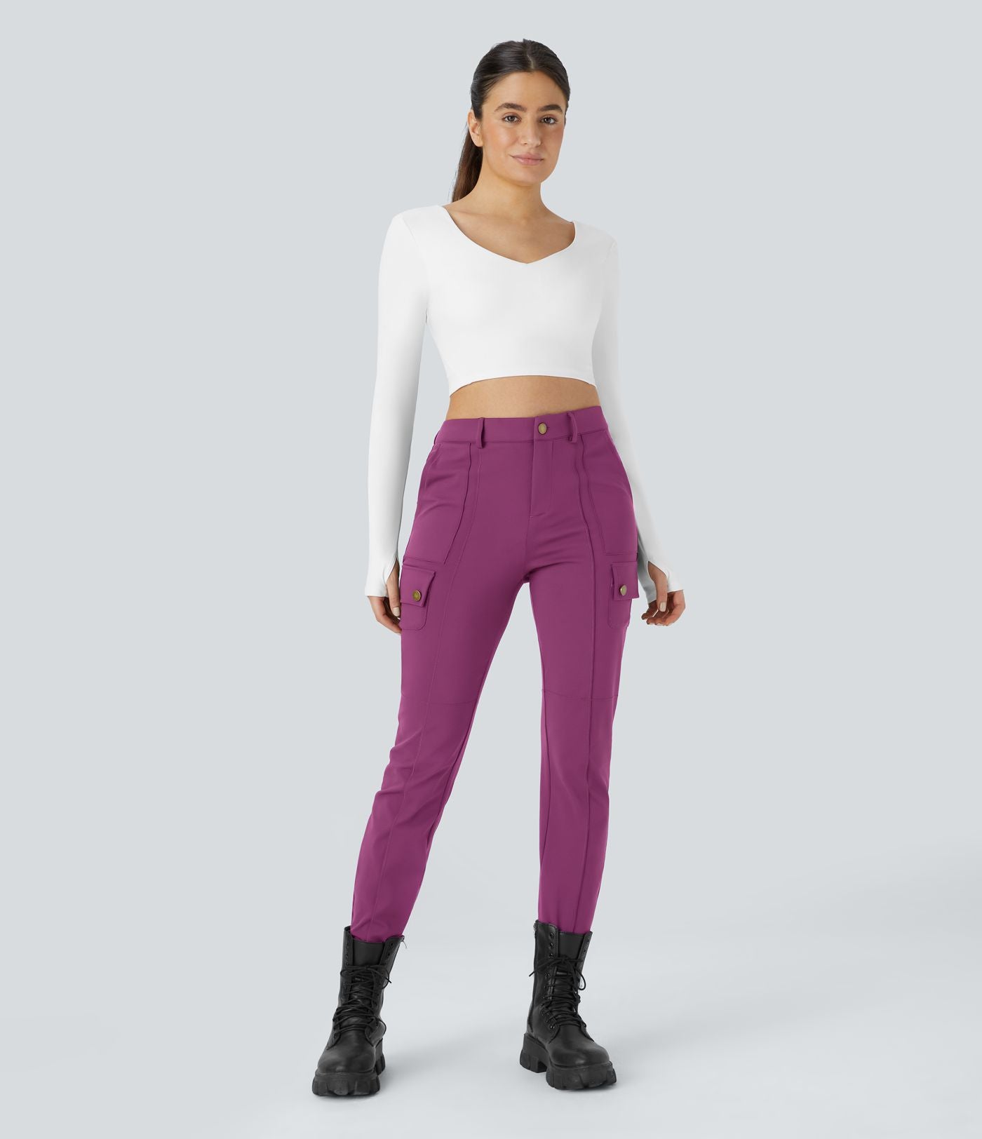 Pantalon cargo ajusté uni taille haute DayStretch avec poches zippées