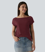 T-shirt décontracté col bateau manches courtes coton
