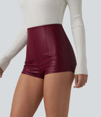 Short décontracté taille haute skinny extensible en PU