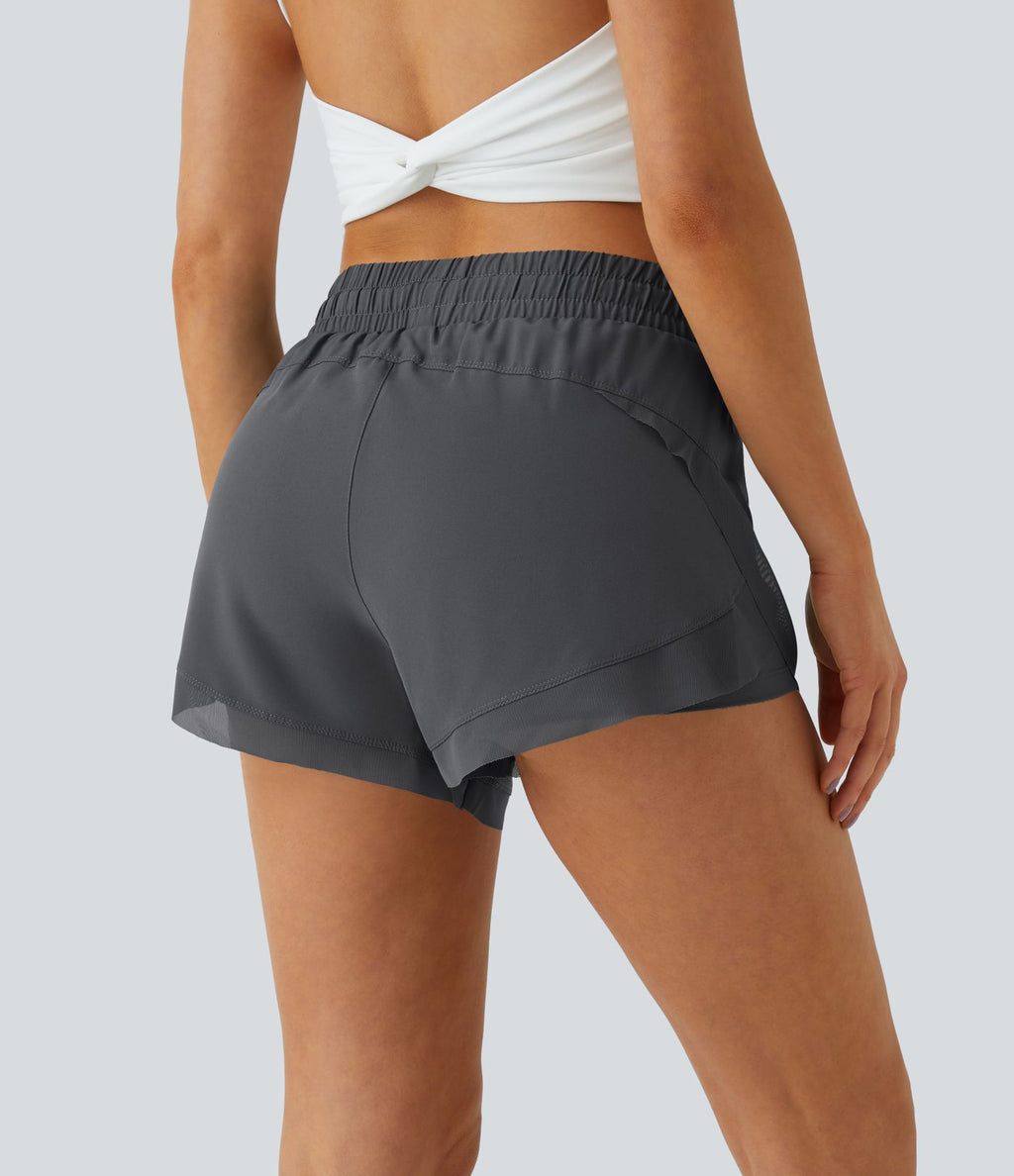 Shorts Running 7,5cm 2 en1 Taille Mi-Haute Cordon de Serrage Empiècement Mesh Contrastant