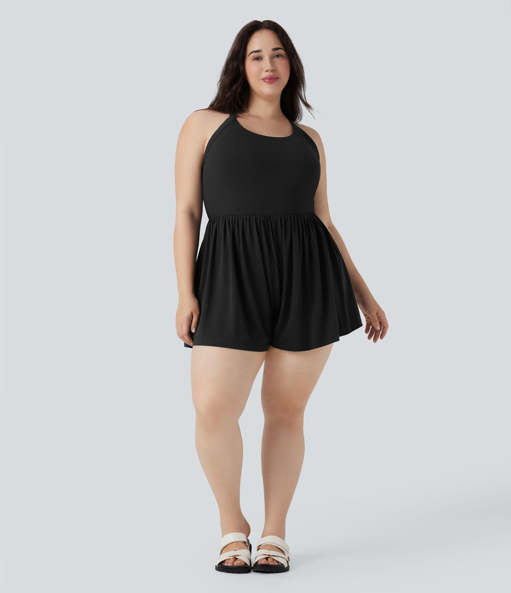 Combinaison-short de séjour grande taille 2-en-1 dos nu torsadée avec poches - Easy Peasy Edition