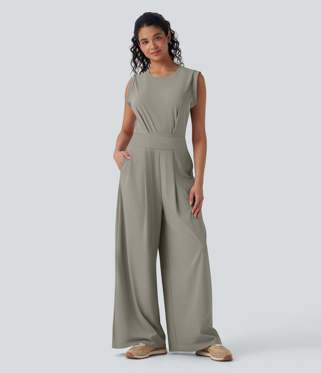 Softlyzero™ Quickdry col rond sans manches dos ajouré avec poche latérale combinaison de yoga - Édition Easy Peasy