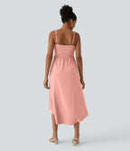 Breezeful™ Robe Casual 2 Pièces Dos Nu Haut Bas Poche Latérale Fluide Séchage Rapide