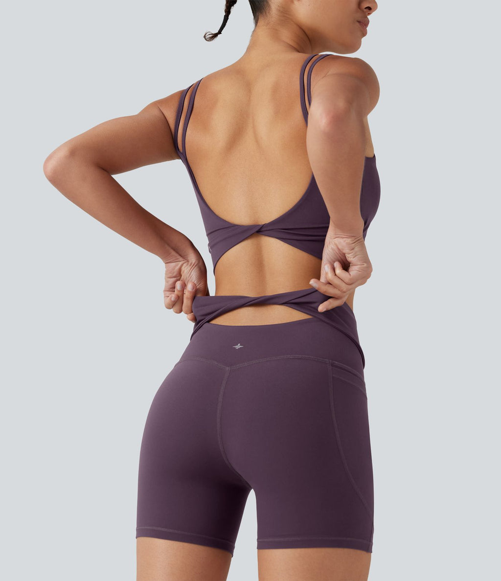 Short biker de yoga Halara UltraSculpt™ taille haute avec détail torsadé au dos, poches, 12,5 cm