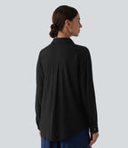 Chemise décontractée en lin col ourlet arrondi manches longues boutonnée avec poches