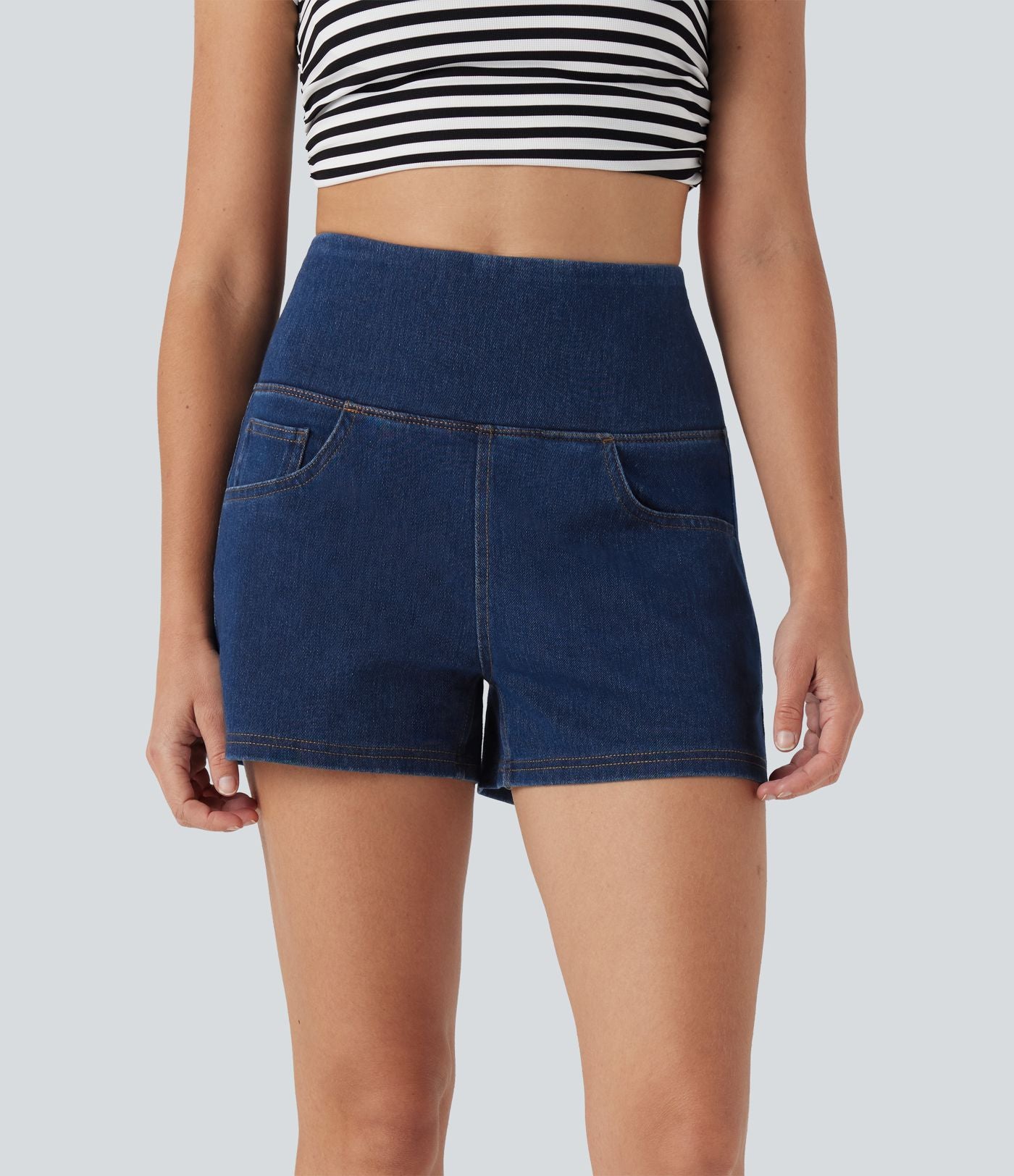 Short 7,5 cm décontracté gainant taille haute effet denim avec poches Halara Flex™