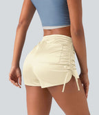 Short décontracté satiné taille haute avec cordon de serrage froncé et poche